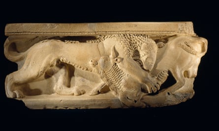 Altar with a lion mauling a bull, terracotta, from Centuripe, central Sicily, c550–500BC.