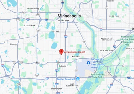 Map of the surrounding areas near Annunciation church and school in Minneapolis