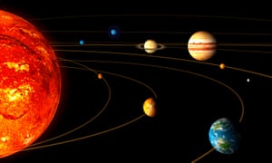 An artist rendition shows the main bodies of the solar system.