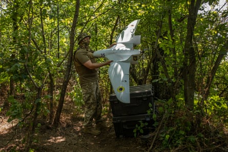 Ukrainian operator ready to fly a drone near the frontline near Velyka Novosilka