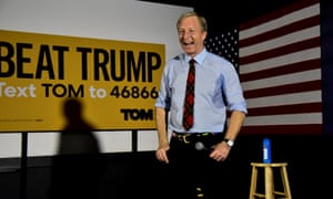 Tom Steyer speaks at a town hall in Davenport, Iowa.