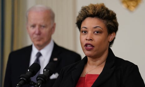 US Office of Management and Budget (OMB) director, Shalanda Young, with Joe Biden at the White House, Washington DC, March 2022.