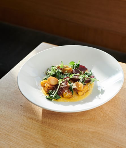 Fork’s squash gnocchi with roast beetroot, parmesan, garlic butter and squash sauce.