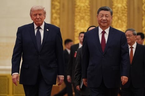 Donald Trump and Xi Jinping arrive at the state dinner at the Great Hall of the People in Beijing.