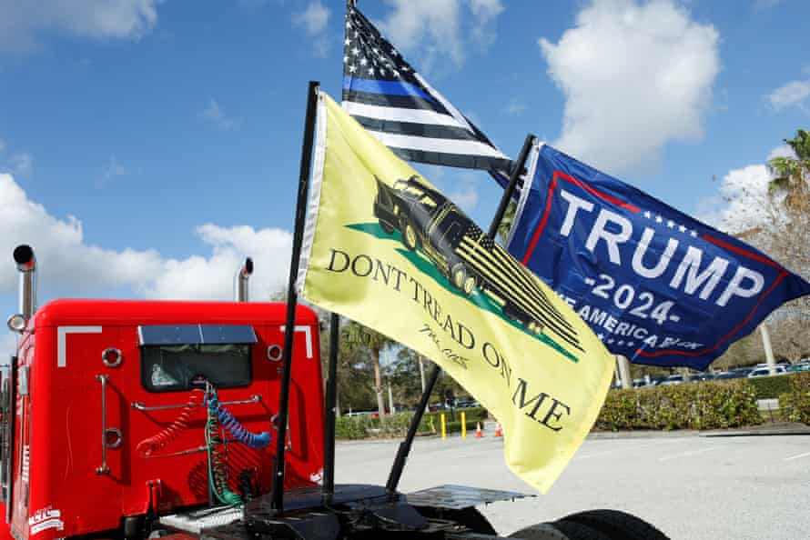 A semi-trailer truck with a message for Trump.