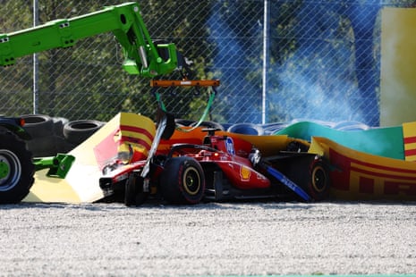 Charles Leclerc hits the barriers during the F1 Grand Prix of Italy.