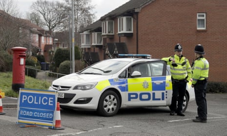 The police cordon at the end of the Skripal’s street in Salisbury.