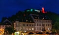 Ljubljana Castle in the colours of Palestine on  30 May