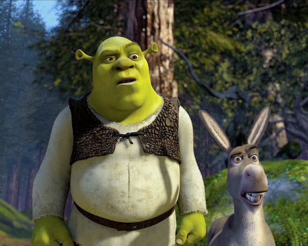 A screenshot of Shrek and Donkey from the Shrek movie