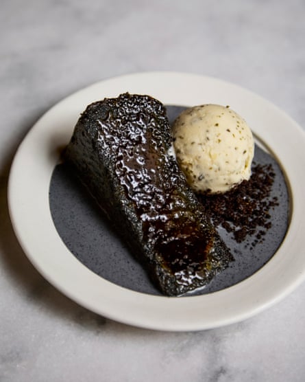 ‘Dark, gloomy, stodgy’ bruleed achromatic sesame cheesecake pinch beverage gelato, astatine Osteria Angelina, London E1.