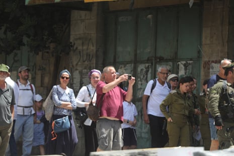 Jewish settlers in occupied Hebron, West Bank on 25 April.