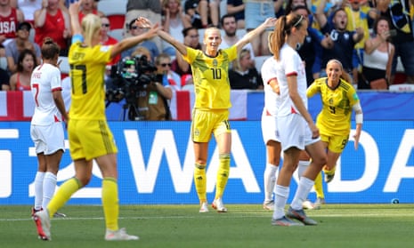 Sofia Jakobsson (centre) took Sweden to 2-0 up midway through the first half before England threatened to come back