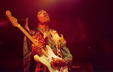 American rock guitarist and singer Jimi Hendrix performs live on stage playing a white Fender Stratocaster