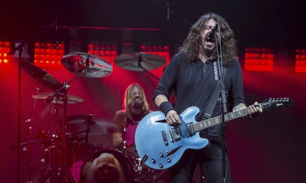 Taylor Hawkins and Dave Grohl during Foo Fighters’ set on Saturday.