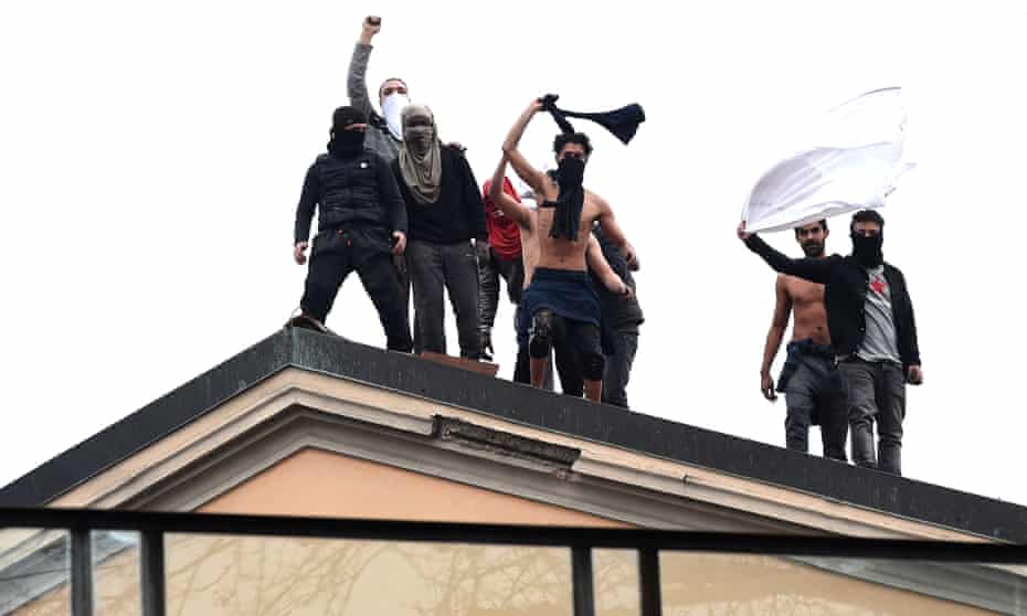 Prisoners at the San Vittore prison protest on the roof against their treatment during the coronavirus outbreak in Milan, Italy, this week.