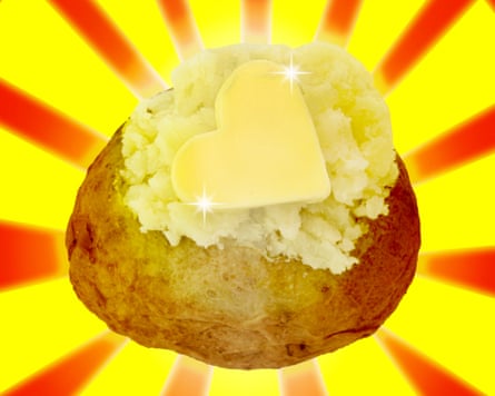 Jacket potato with heart-shaped butter on top