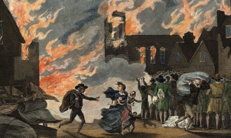 Fleeing the Great Fire of London, 1666 – an illustration from 1815.
