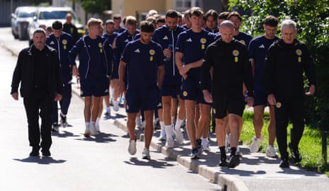 Scotland’s players enjoying a morning stroll in Ljubljana earlier today.