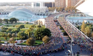 The startfinish of Valencia Marathon and 10k in front of the City of Arts and Sciences
