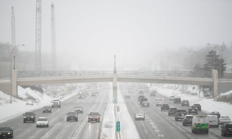 Traffic in Minneapolis, Minnesota during the snowstorm on Wednesday.