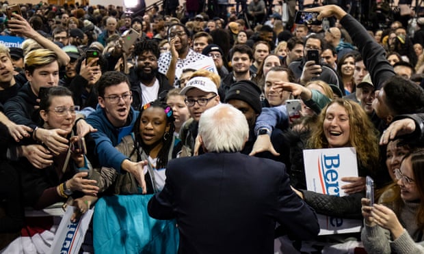 Bernie Sanders greets supporters during a rally at Virginia Wesleyan University in Norfolk, Virginia.