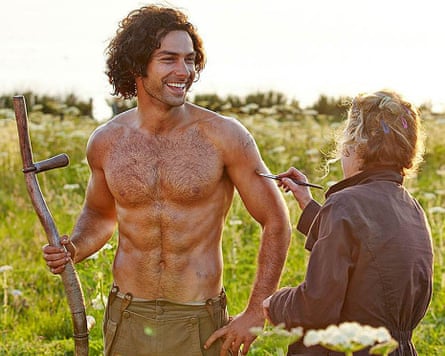 Aidan Turner getting ready for his topless scene in Poldark.