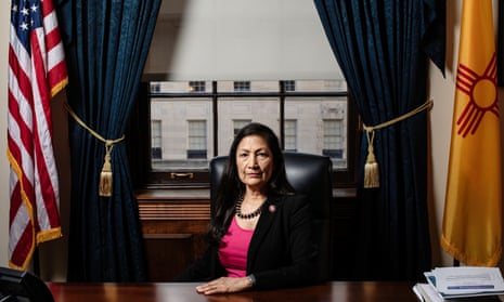 The New Mexico congresswoman Debra Haaland at her desk inside of her office at the Longworth office building in Washington DC.