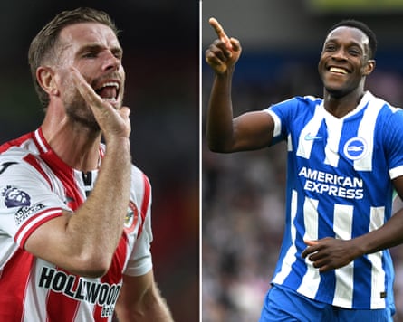 A composite image of Jordan Henderson (left) playing for Brentford and Danny Welbeck (right) playing for Brighton.