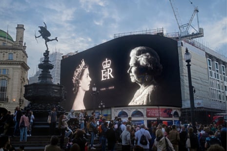 A tribute to Queen Elizabeth II at Piccadilly Circus the day after she died
