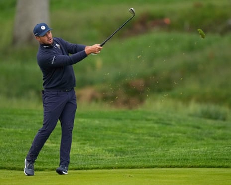 Bryson DeChambeau hits from the fairway on the 10th hole during the first round of the US PGA Championship