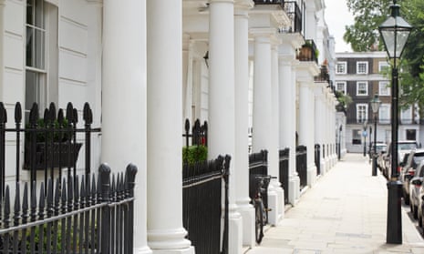 Row of white Edwardian houses in Kensington, London