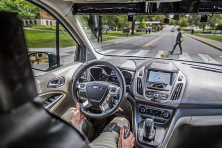Inside the fake driverless car. ‘At first it was a little uncomfortable.’