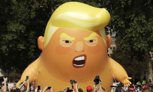 A six-meter high cartoon baby blimp of Donald Trump is flown as a protest against his visit in London during the Summer.