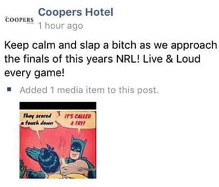 The Coopers hotel’s Facebook post that was widely criticised.