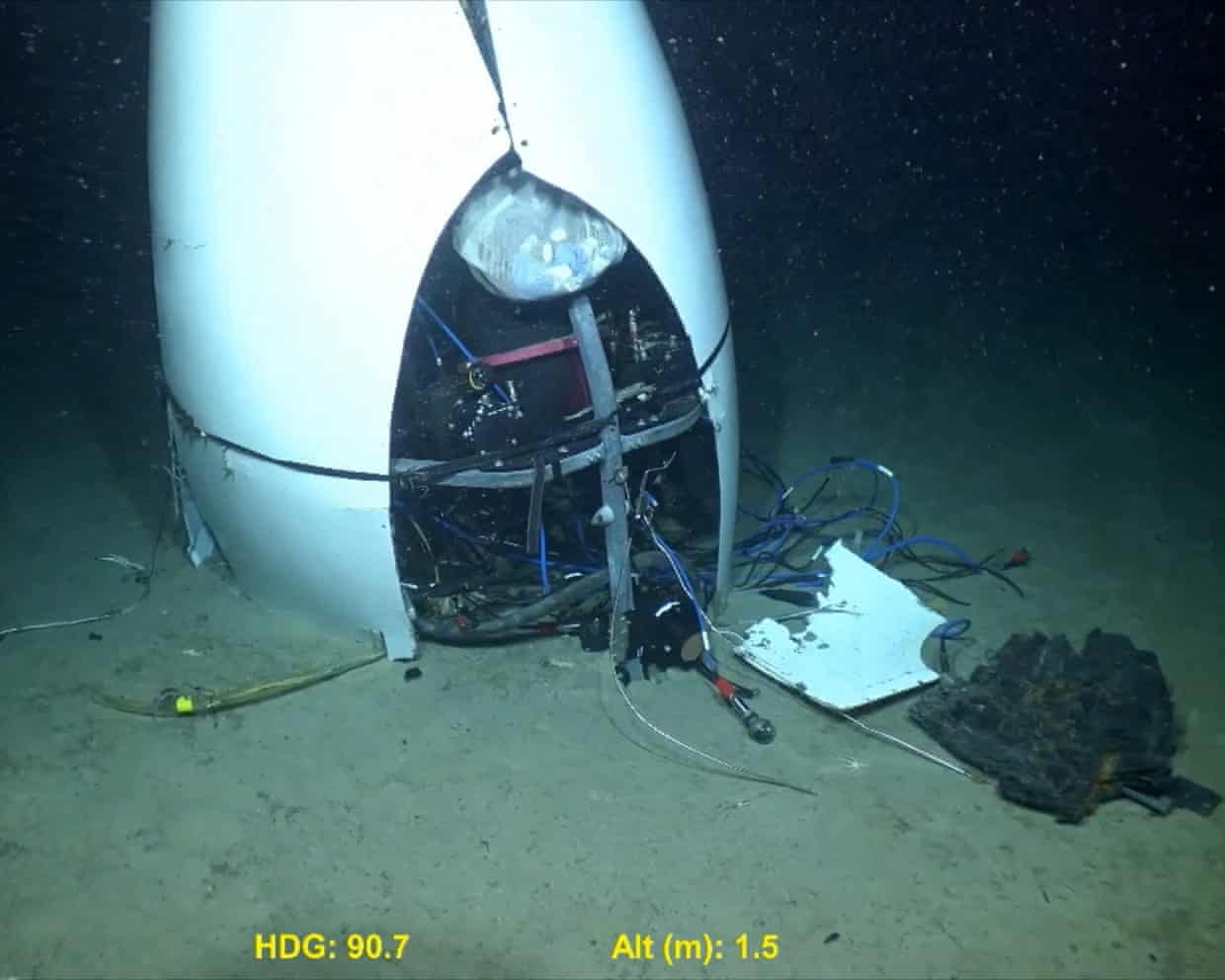 Footage from a remotely operated vehicle shows the debris of the Titan submersible on the ocean floor