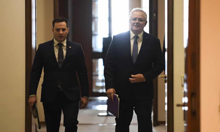 ‘Those of us who have peaked inside the feudal court of the NSW Liberals can vouch that the prime minister Scott Morrison (right) and Alex Hawke (left) are extremely unpopular with many right and moderate factional figures,’ writes Anne Davies. 