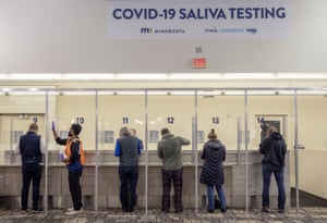 People get tested at the new saliva Covid-19 testing site at the Minneapolis-St. Paul airport.