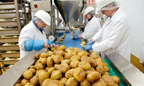 A baked potato production line in Newport, south Wales.