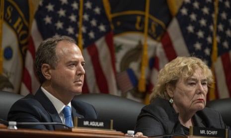 Adam Schiff and Zoe Lofgren listen during a meeting of the 6 January Select Committee.