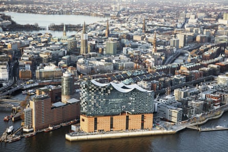 An aerial view of Hamburg’s Elbphilharmonie.