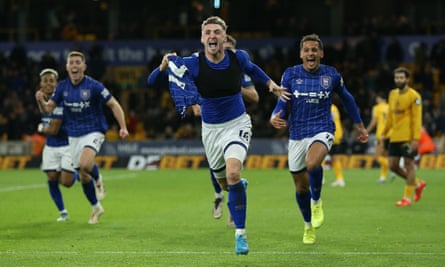 Jack Taylor celebrates his winner for Ipswich.