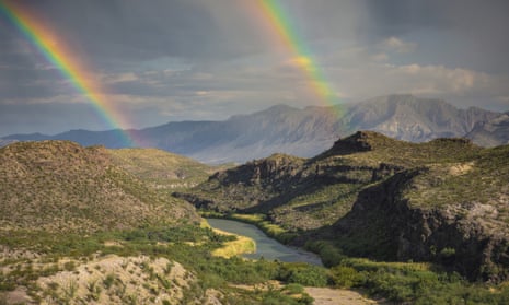 A double rainbow over Big Bend national park in Texas.