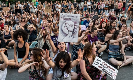 A protest against the decision to release members of the ‘wolf pack’ gang on bail in Madrid, Spain, June 2018