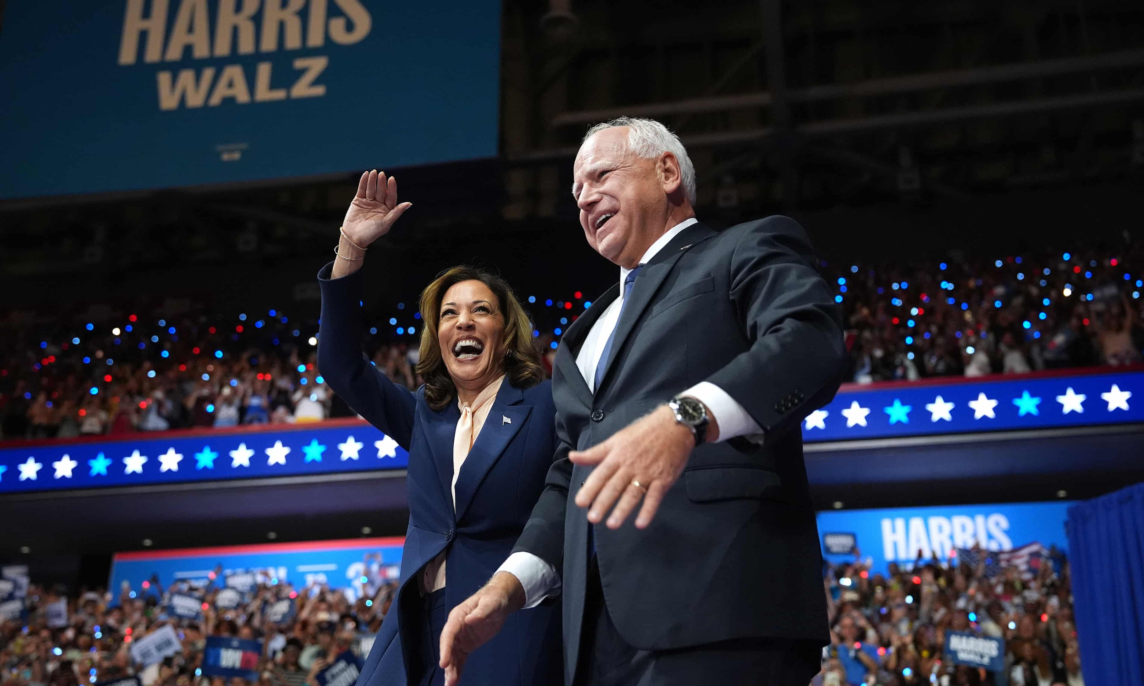 Kamala Harris introduces running mate Tim Walz at joyful, raucous Philadelphia rally (theguardian.com)