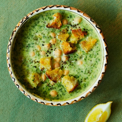 Thomasina Miers’ watercress and pancetta soup with croutons.