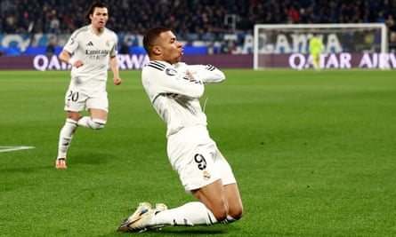 Champions League - Atalanta v Real Madrid<br>Soccer Football - Champions League - Atalanta v Real Madrid - Gewiss Stadium, Bergamo, Italy - December 10, 2024
Real Madrid's Kylian Mbappe celebrates scoring their first goal REUTERS/Guglielmo Mangiapane TPX IMAGES OF THE DAY