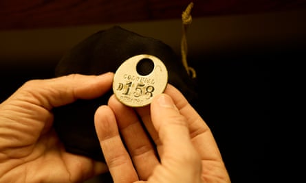 Parker with a coat tag from the Colonial theatre in Boston - a treasured memento