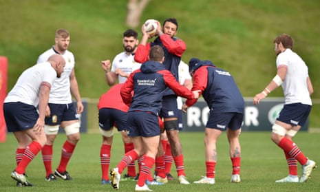British and Irish Lions’ Courtney Lawes catches the ball as he and his team-mates prepare for the match against the Hurricanes.