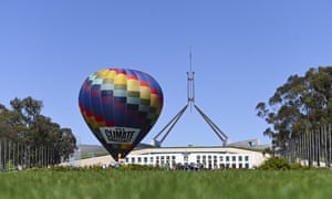 Climate Change rally outside Parliament House in Canberra<br>epa07921403 A Climate Change Emergency hot air balloon is seen during a Climate Change rally outside Parliament House in Canberra, Australia, 15 October 2019.  EPA/LUKAS COCH  AUSTRALIA AND NEW ZEALAND OUT