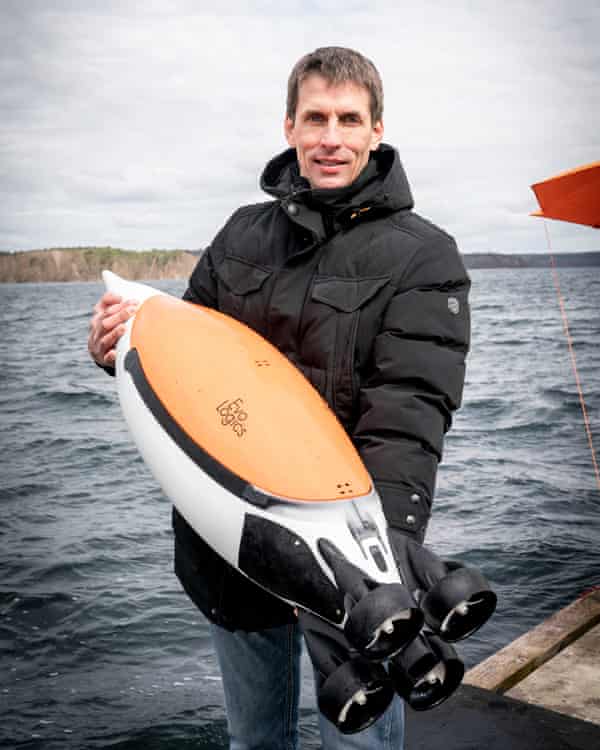 Burkard Baschek with the artificial penguin he helped develop.